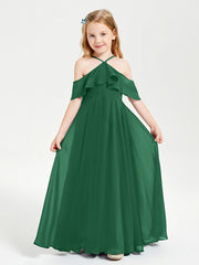 Abiti Damigella Junior Lungo Con Spalle Scoperte Verde Scuro