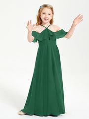Abiti Damigella Junior Lungo Con Spalle Scoperte Verde Scuro