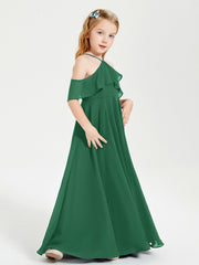 Abiti Damigella Junior Lungo Con Spalle Scoperte Verde Scuro