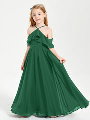 Abiti Damigella Junior Lungo Con Spalle Scoperte Verde Scuro