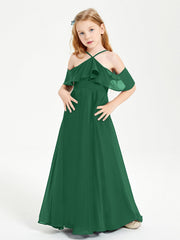 Abiti Damigella Junior Lungo Con Spalle Scoperte Verde Scuro