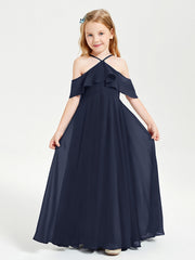 Abiti Damigella Junior Lungo Con Spalle Scoperte Blu Scuro