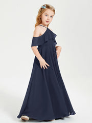 Abiti Damigella Junior Lungo Con Spalle Scoperte Blu Scuro