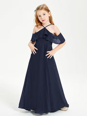 Abiti Damigella Junior Lungo Con Spalle Scoperte Blu Scuro