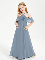 Abiti Damigella Junior Lungo Con Spalle Scoperte Azzurro Polvere