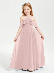 Abiti Damigella Junior Lungo Con Spalle Scoperte Rosa Polvere