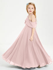 Abiti Damigella Junior Lungo Con Spalle Scoperte Rosa Polvere