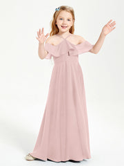 Abiti Damigella Junior Lungo Con Spalle Scoperte Rosa Polvere