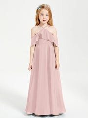Abiti Damigella Junior Lungo Con Spalle Scoperte Rosa Polvere