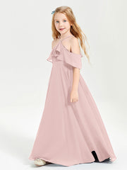 Abiti Damigella Junior Lungo Con Spalle Scoperte Rosa Polvere
