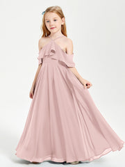 Abiti Damigella Junior Lungo Con Spalle Scoperte Rosa Polvere