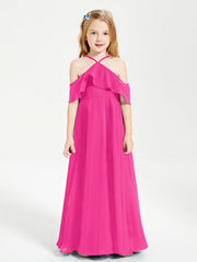 Abiti Damigella Junior Lungo Con Spalle Scoperte Fucsia