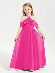 Abiti Damigella Junior Lungo Con Spalle Scoperte Fucsia