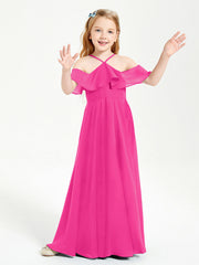 Abiti Damigella Junior Lungo Con Spalle Scoperte Fucsia