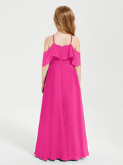 Abiti Damigella Junior Lungo Con Spalle Scoperte Fucsia