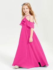 Abiti Damigella Junior Lungo Con Spalle Scoperte Fucsia