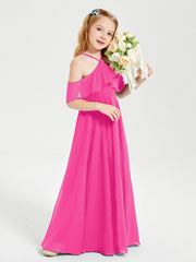 Abiti Damigella Junior Lungo Con Spalle Scoperte Fucsia