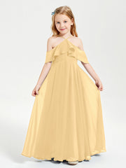 Abiti Damigella Junior Lungo Con Spalle Scoperte Oro