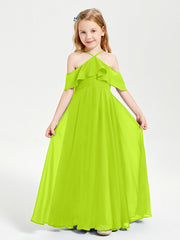 Abiti Damigella Junior Lungo Con Spalle Scoperte Verde Lime