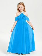 Abiti Damigella Junior Lungo Con Spalle Scoperte Blu Oceano