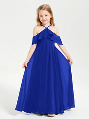 Abiti Damigella Junior Lungo Con Spalle Scoperte Blu Royal