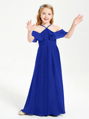 Abiti Damigella Junior Lungo Con Spalle Scoperte Blu Royal