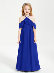 Abiti Damigella Junior Lungo Con Spalle Scoperte Blu Royal
