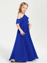 Abiti Damigella Junior Lungo Con Spalle Scoperte Blu Royal