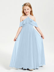 Abiti Damigella Junior Lungo Con Spalle Scoperte Blu Cielo