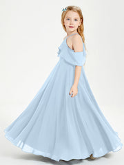 Abiti Damigella Junior Lungo Con Spalle Scoperte Blu Cielo