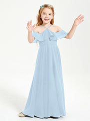 Abiti Damigella Junior Lungo Con Spalle Scoperte Blu Cielo