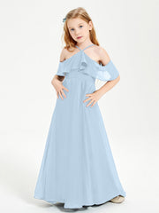 Abiti Damigella Junior Lungo Con Spalle Scoperte Blu Cielo