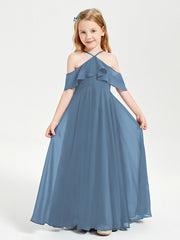 Abiti Damigella Junior Lungo Con Spalle Scoperte Blu Ardesia