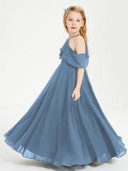 Abiti Damigella Junior Lungo Con Spalle Scoperte Blu Ardesia