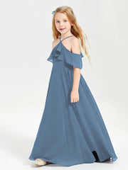 Abiti Damigella Junior Lungo Con Spalle Scoperte Blu Ardesia