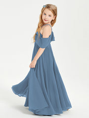 Abiti Damigella Junior Lungo Con Spalle Scoperte Blu Ardesia