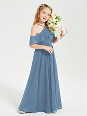 Abiti Damigella Junior Lungo Con Spalle Scoperte Blu Ardesia