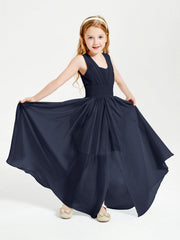 Abiti Da Damigella Junior Lunghi Eleganti Scollo A V Blu Scuro