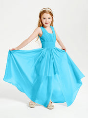 Abiti Da Damigella Junior Lunghi Eleganti Scollo A V Blu Piscina