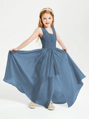 Abiti Da Damigella Junior Lunghi Eleganti Scollo A V Blu Ardesia
