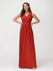 Abito lungo in chiffon con scollo a V e schiena scoperta Ruggine