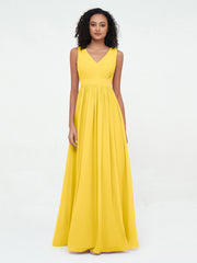 Abito lungo in chiffon con scollo a V e schiena scoperta Calendula