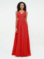 Abito lungo in chiffon con scollo a V e schiena scoperta Rosso