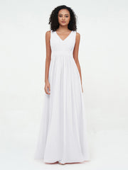 Abito lungo in chiffon con scollo a V e schiena scoperta Bianco