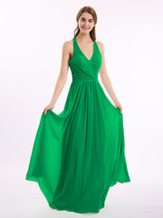 Abito in chiffon con scollo a V e spalline con fiocco Smeraldo