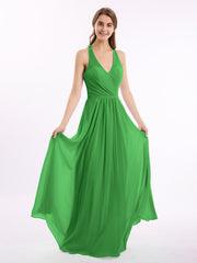 Abito in chiffon con scollo a V e spalline con fiocco Verde