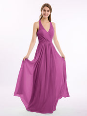 Abito in chiffon con scollo a V e spalline con fiocco Orchidea
