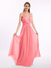 Abito in chiffon con scollo a V e spalline con fiocco Cocomero