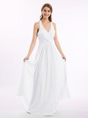 Abito in chiffon con scollo a V e spalline con fiocco Bianco