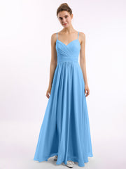Abito in chiffon con spalline sottili e scollo a cuore Blu